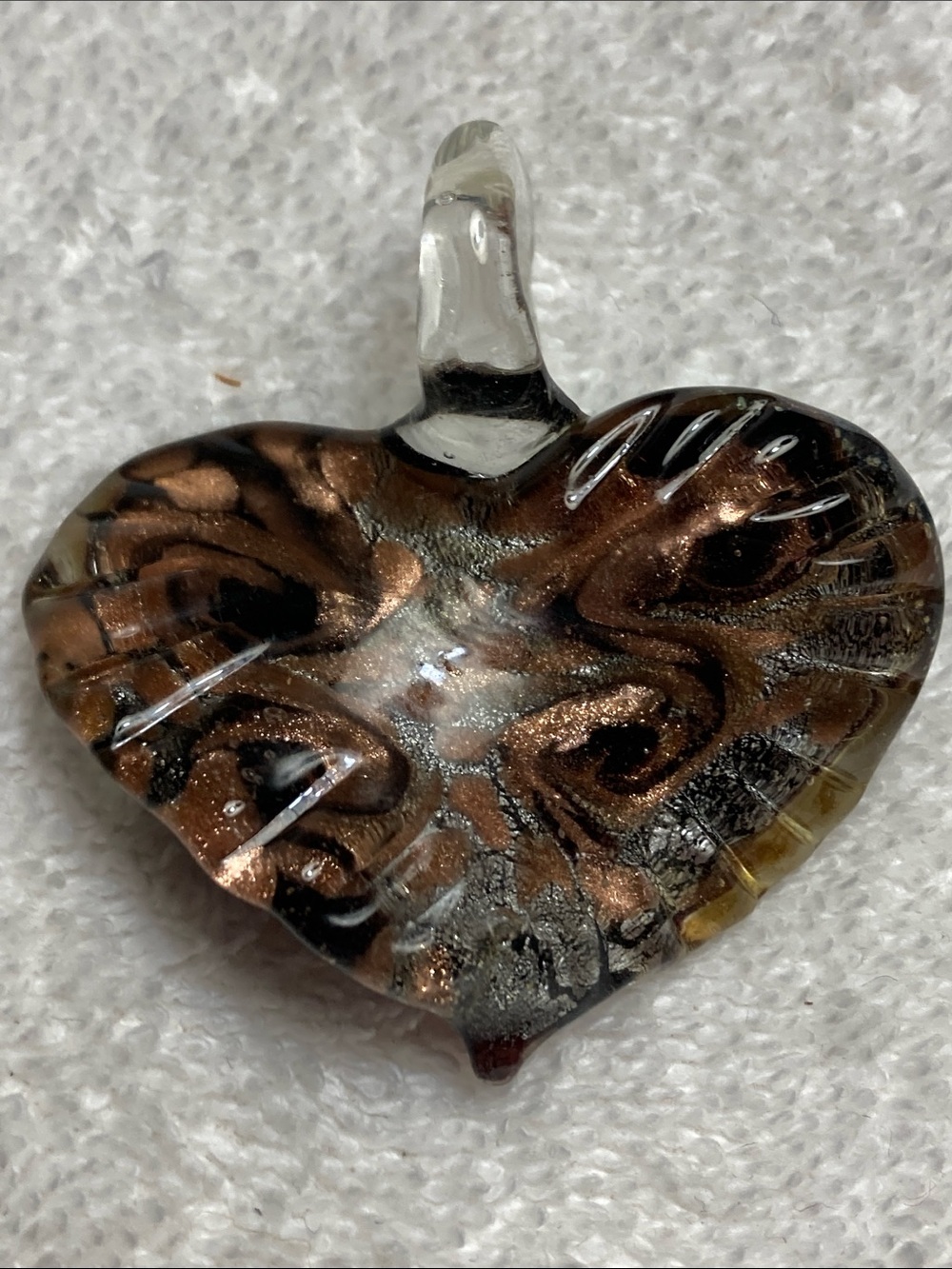 Heart Glass Pendant Necklace in Metallic Brown and Black